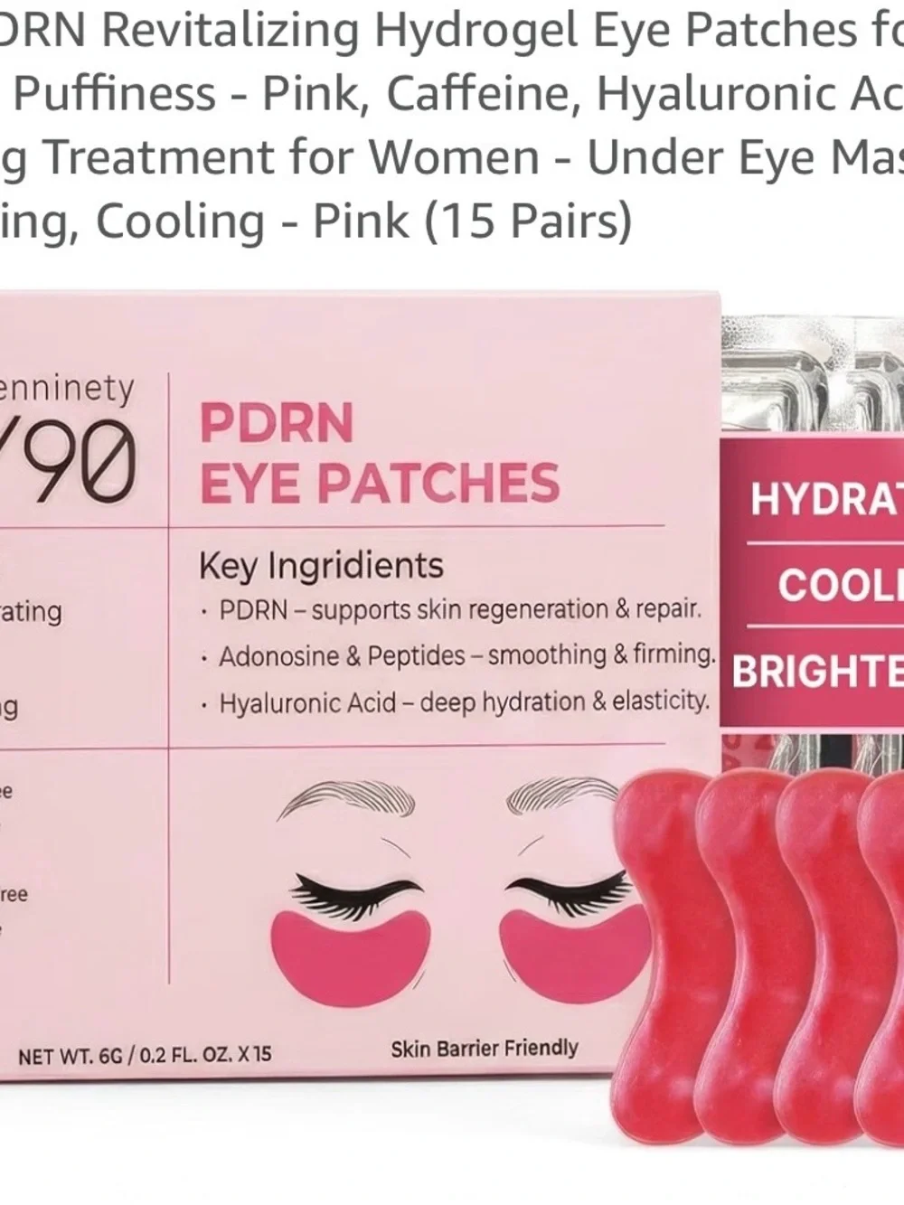 Revitalizing Hydrogel Eye Patches Pink 15 Pairs Caffeine Hyaluronic Acid